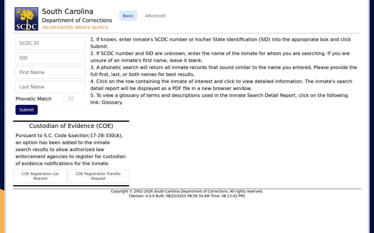 Kershaw County projected release date search through SCDC