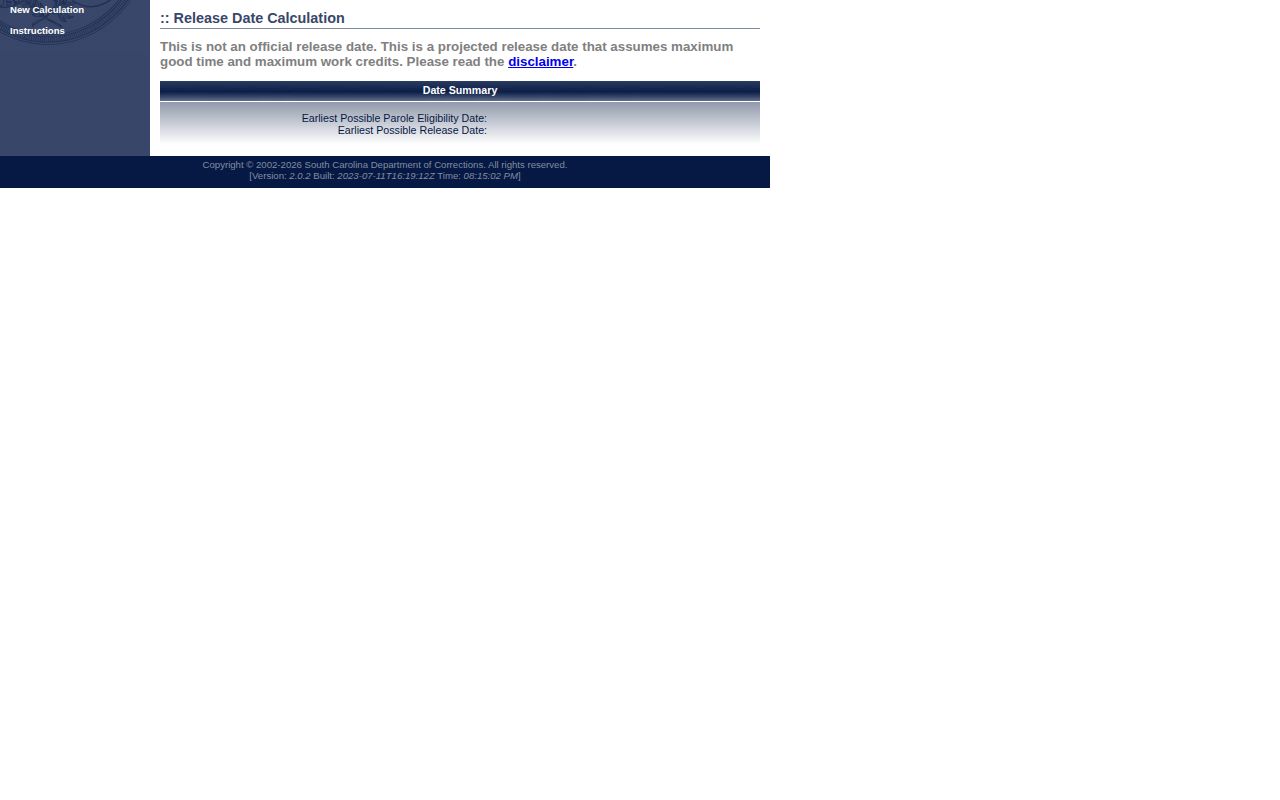 Kershaw County projected release calculator official warning