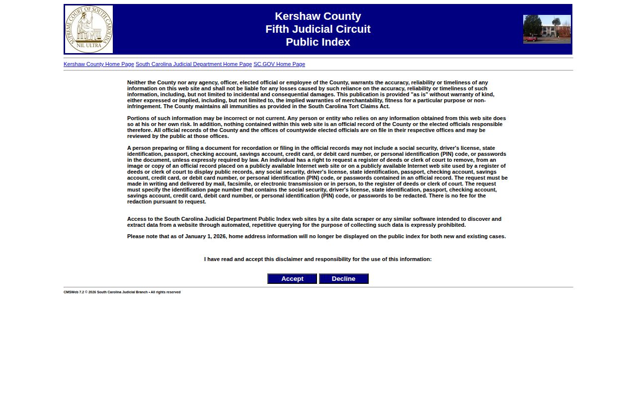 Kershaw County court case search for a released inmate record